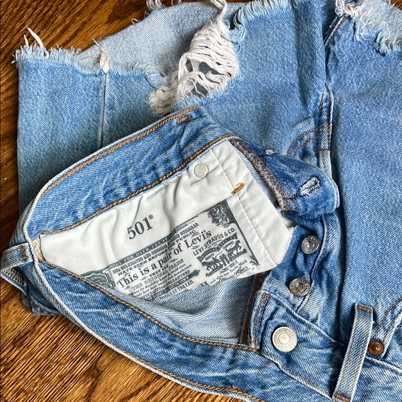 Levi's Blue Distressed Jean Shorts High-Waisted Frayed Hem - Picture 4 of 4